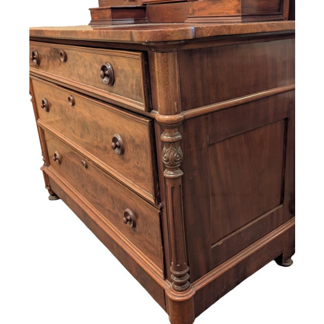 Wood Late 19th Century Victorian Eastlake Dresser With Candle Stands and Diamond Dust Mirror For Sale - Image 7 of 8
