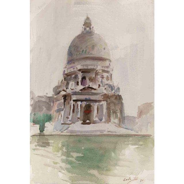 Carlo Ravagnan, View of Santa Maria della Salute in Venice, Watercolor, 1991 For Sale