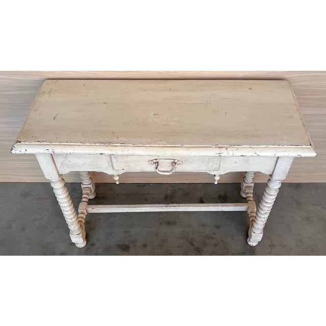 Rustic Antique Farmhouse Harvest Spanish Table With Drawer For Sale - Image 4 of 7