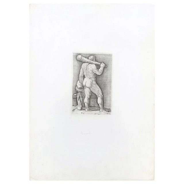 Image dimensions: 14.6 x 9.6 cm. Heracles with the Club is a fine black and white etching on rosaspina paper, realized by...
