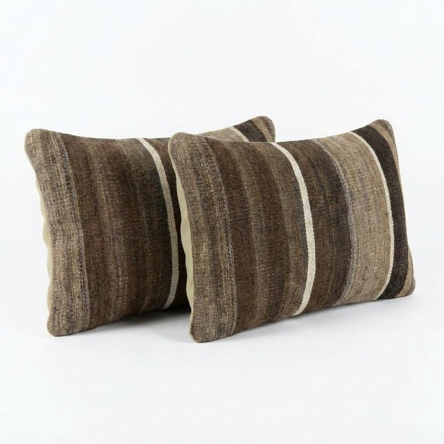 Mid-Century Modern Striped Kilim Lumbar Pillow Cover 11'' X 20'' - Set of Two For Sale - Image 3 of 4