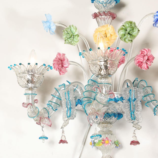 Mid-Century Modern 1950s Mid-Century Hand-Blown Murano 3-Arm Classical Wall Sconces - a Pair For Sale - Image 3 of 18
