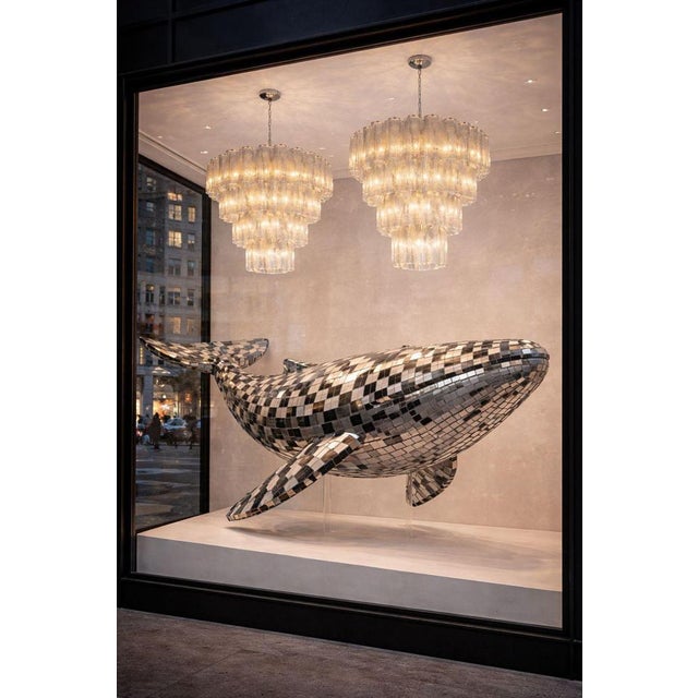 Vintage Italian Smoked Murano Glass and Nickel Chandeliers, 1990, Set of 2 For Sale - Image 6 of 18