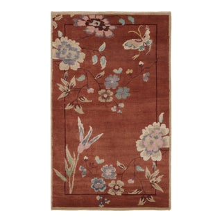 Rug & Kilim’s Chinese Art Deco Inspired Rug, Rust With Florals and Figurals For Sale
