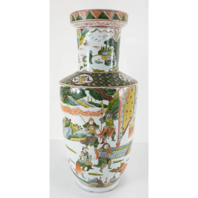 We are selling this great Chinese Famille verte Rouleau shaped vase. This intricately decorated vase with painted warriors...