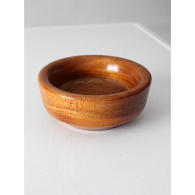 Brown Vintage Mid Century Turned Wood Bowl For Sale - Image 8 of 13