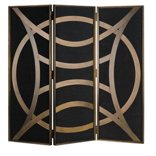 Currey & Co. Clara Black and Gold Folding Screen as Is For Sale