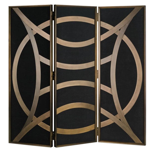 Currey & Co. Clara Black and Gold Folding Screen as Is For Sale