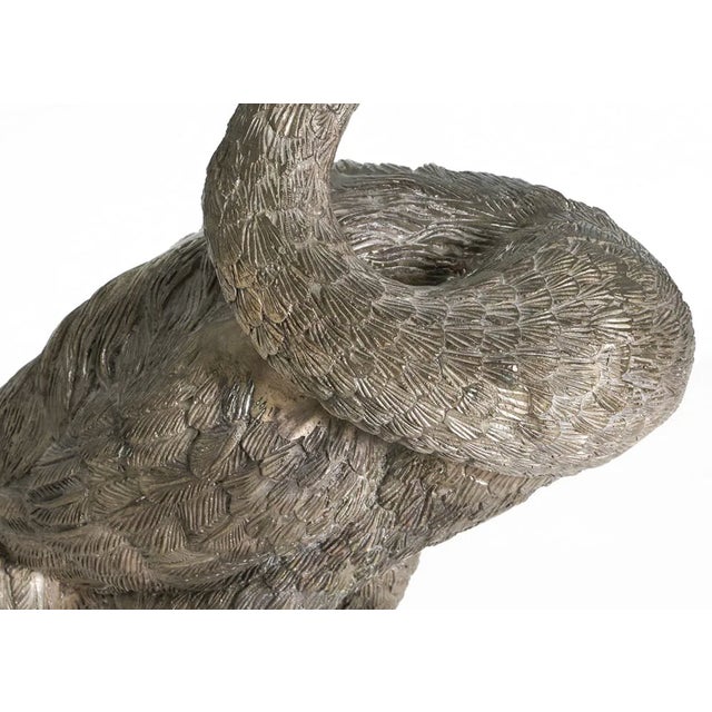 Monumental Pair of Silvered Crane Sculptures on Wooden Plinth Bases | 20th Century For Sale - Image 11 of 13