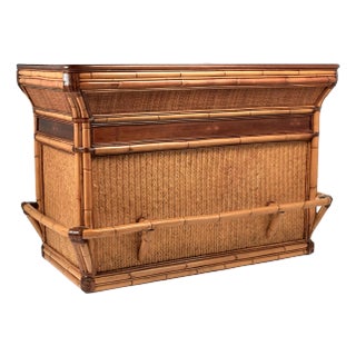 Vintage British Colonial Style Bamboo and Grasscloth Serving Bar For Sale