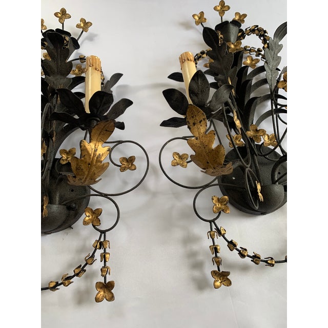 Currey And Company Metal Tole Floral Wall Sconces A Pair Chairish