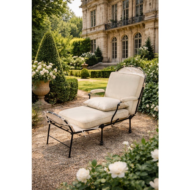 1930s French Art Deco Country Deck Chair in Iron with Fabric Cushions, 1939 For Sale - Image 5 of 15