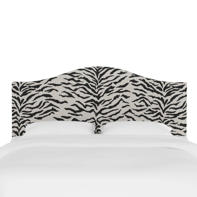 Transitional Kenmore Headboard in Cream Black Linen Zebra, Twin For Sale - Image 3 of 6