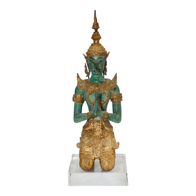 Bronze & Gold Leaf Praying Thai Buddha Sculpture Chairish