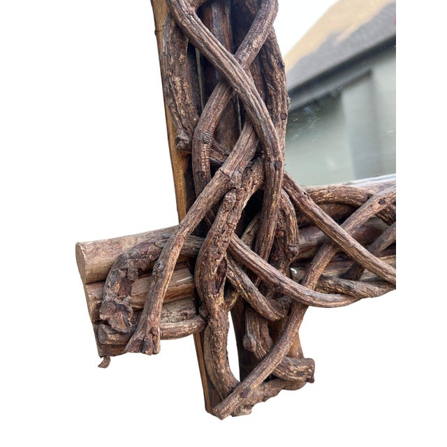 Brown Vintage Rustic Woven Branch & Twig Wall Mirror For Sale - Image 8 of 11