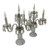 Unique 1930's American Crystal Three Branch Chandelier Table Lamps, a Pair For Sale