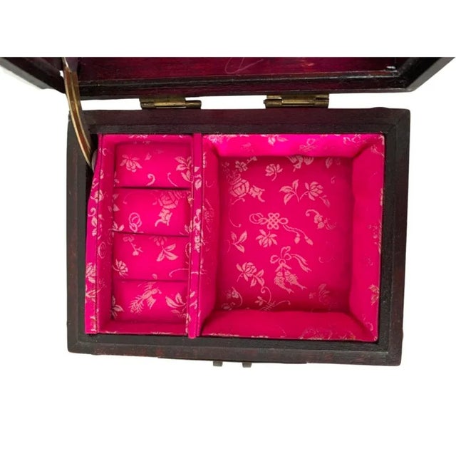 Vintage Chinoiserie Rose Wood and Brass Jewelry Box For Sale - Image 11 of 13