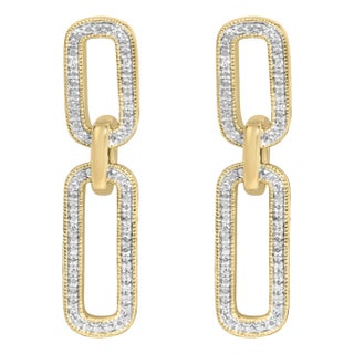 Gold Vermeil 1/10 Cttw Diamond Cttw Bold Paperclip Earring For Sale
