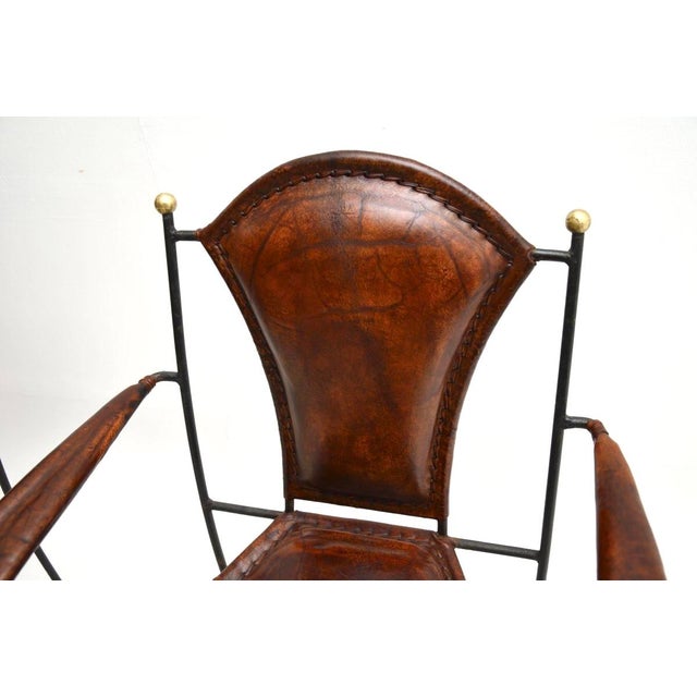 Vintage French Iron and Leather Armchairs, 1960s, Set of 2 For Sale - Image 9 of 11