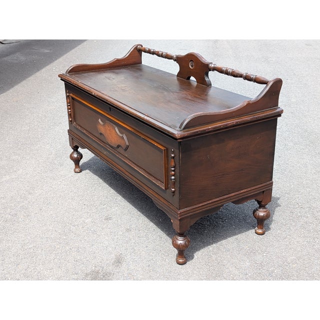 Wood Vintage Jacob Bloom Style Mid-Century Walnut Stained Cedar Chest Storage Bench For Sale - Image 7 of 10