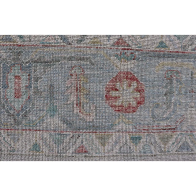 Large Modern Oushak With Floral Design on Light Blue Border With Pop of Colors For Sale - Image 10 of 13