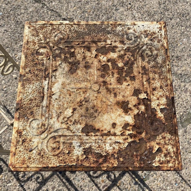 Metal Side Tables of Victorian Style Reclaimed Embossed Metal Celling Tin - Pair For Sale In Philadelphia - Image 6 of 9