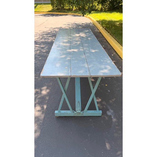 Shabby Chic Vintage American Folding Dining Table in Blue Paint For Sale - Image 3 of 7