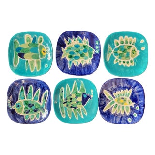 Vintage Ceramic Plates from Vallauris, 1960s, Set of 6 For Sale
