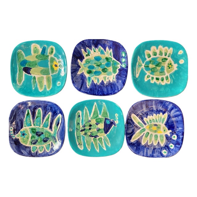 Vintage Ceramic Plates from Vallauris, 1960s, Set of 6 For Sale