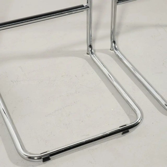 Postmodern 1970s Pair of Italian Cantilever Chrome Leather Bar Stools For Sale - Image 3 of 12