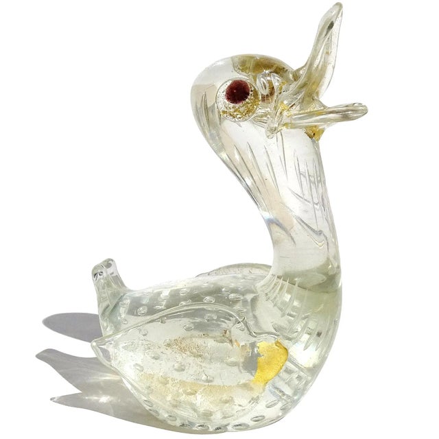 Art Deco Vintage Murano Barovier Toso Clear and Gold Flecks Italian Art Glass Baby Bird Figurine Sculpture For Sale - Image 3 of 6