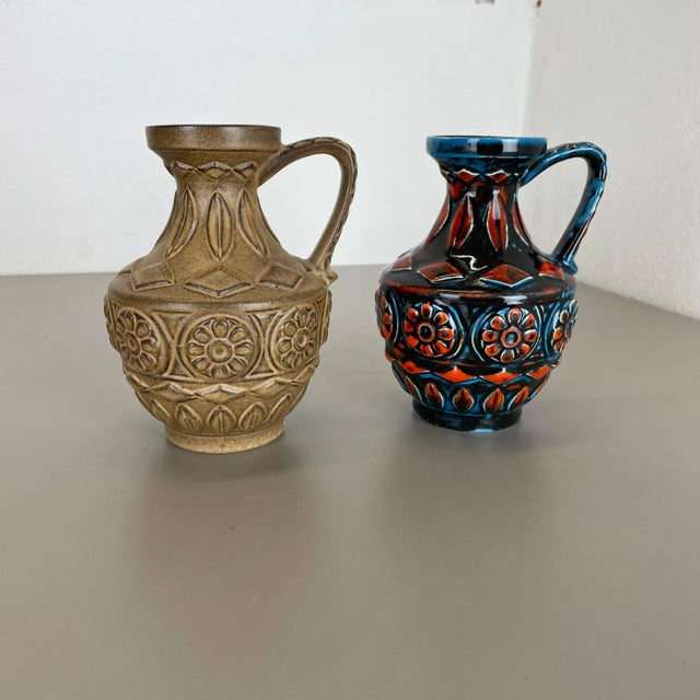 Multi-Color Fat Lava Op Art Pottery Vase from Bay Ceramics Germany, 1960s, Set of 2 For Sale - Image 3 of 17