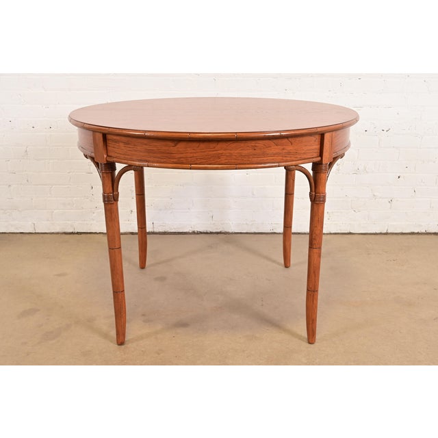 Thomasville Mid-Century Hollywood Regency Chinoiserie Pecan Wood Extension Dining Table, Newly Refinished For Sale - Image 11 of 13