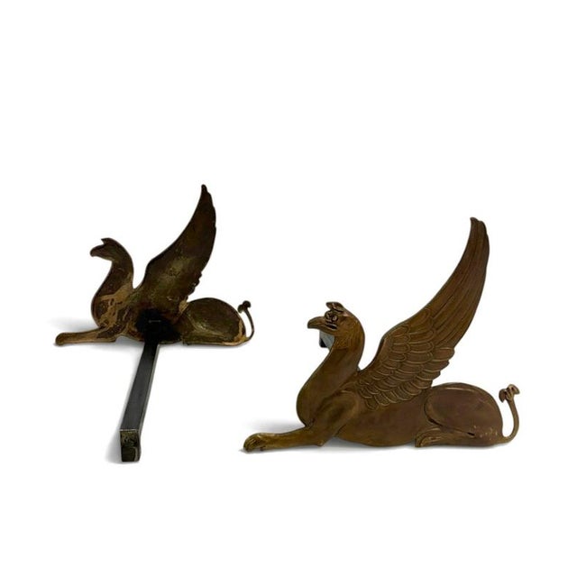 19th Century Bronze and Wrought Iron Andirons Featuring Griffins, 1880, Set of 2 For Sale - Image 3 of 14
