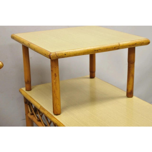 Vintage Mid Century Modern Tiki Room Rattan Bamboo Step Up End Tables - A Pair For Sale In Philadelphia - Image 6 of 10