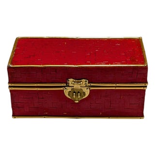 1930s Elegant Red Lacquer Woven Bamboo Box For Sale