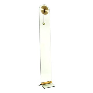 Vintage Glass and Brass Clock by Leon Rosen for Pace Collection, 1970s For Sale