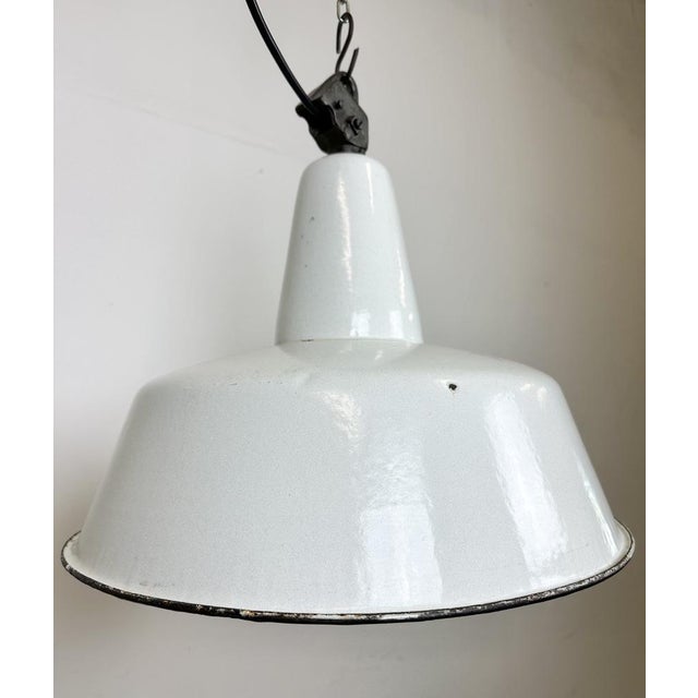 Large Industrial White Enamel Factory Pendant Lamp from Zaos, 1960s For Sale - Image 9 of 18