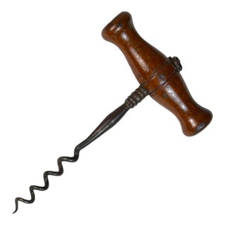 Late 19th Century English Victorian Oak & Steel T-Handle Corkscrew For Sale