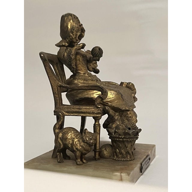 Bronze Statue Marble Girl with Cat LA Devideuse Par Maxim Antique For Sale - Image 11 of 18