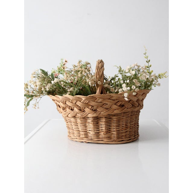 Vintage Wicker Basket With Handle For Sale - Image 11 of 11