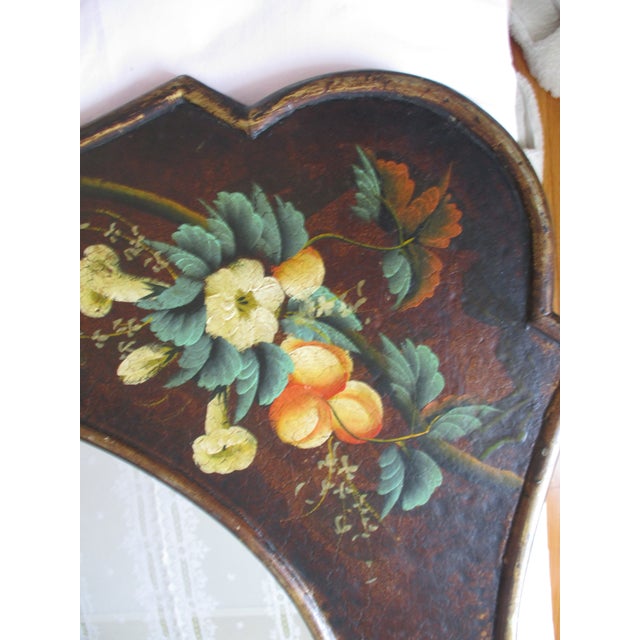 Vintage French Country Ornate Hand Painted Wood With Flower Design Mirror For Sale - Image 4 of 15