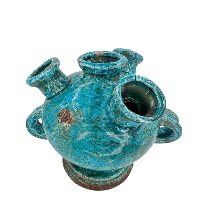 1950s Turquoise Cerulean Brutalist Vase For Sale In Los Angeles - Image 6 of 12