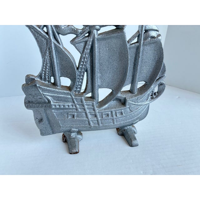 American Antique Cast Iron Sailing Ship Doorstop – Nautical Décor - Figurine For Sale - Image 3 of 9
