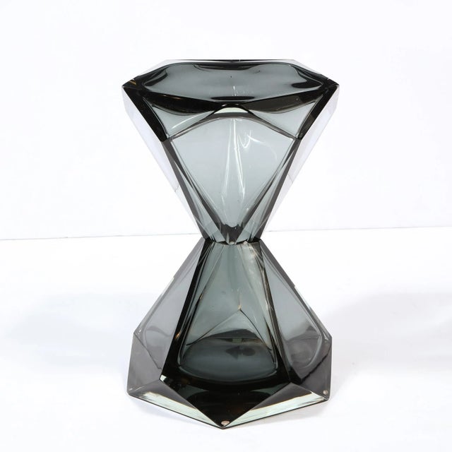 Not Yet Made - Made To Order Modernist Handblown Murano Smoked Graphite Faceted Hourglass Side/ End Table For Sale - Image 5 of 12