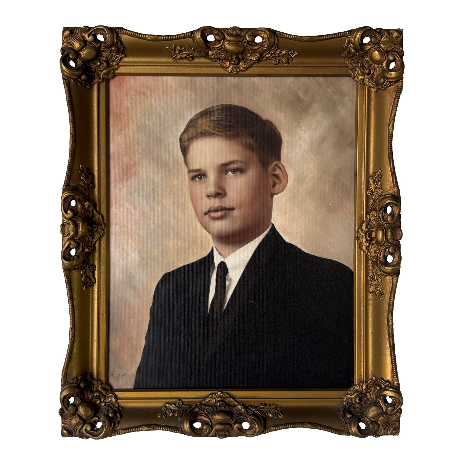 1960's Vassar Vintage Oil on Board Portrait Painting of Young Boy Chairish