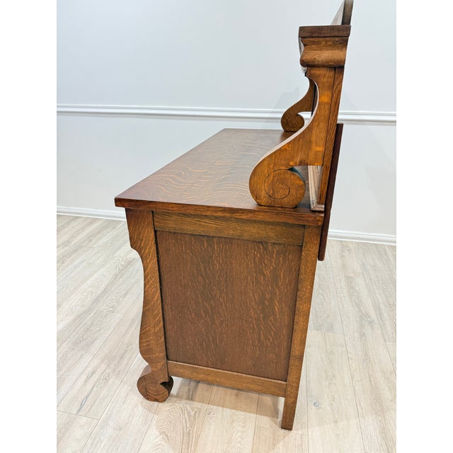Antique American Tiger Wood Oak Buffet With Mirror. For Sale - Image 11 of 12