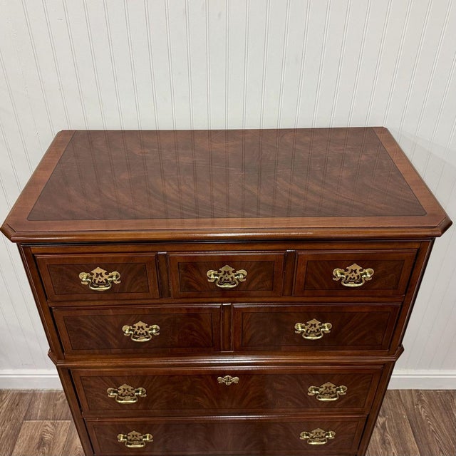 Mid 20th Century Vintage Drexel Heritage Chippendale Flame Mahogany Tall Chest / Dresser For Sale - Image 5 of 12