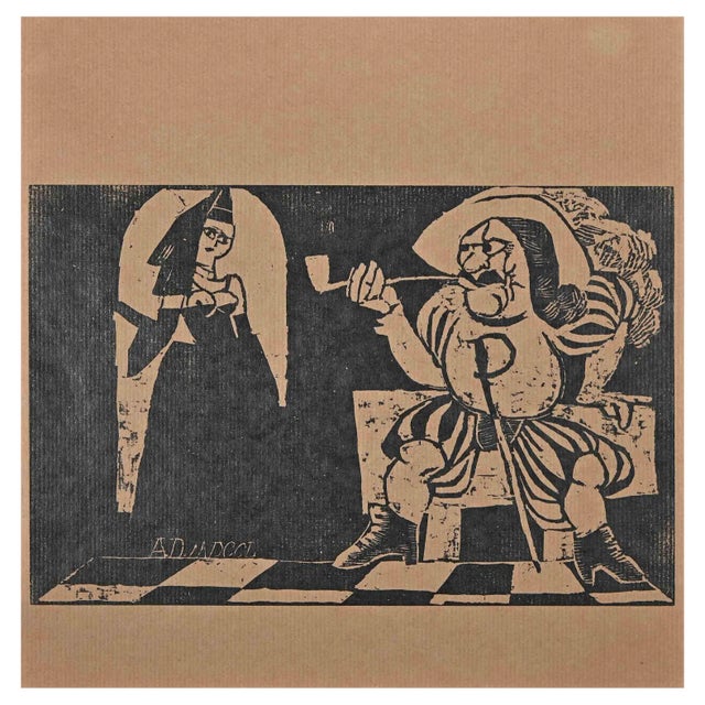 Charles Sterns, Figures, Woodcut Print, Early 20th Century For Sale