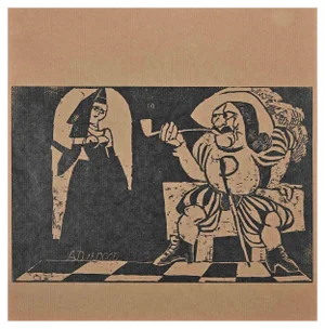 Charles Sterns, Figures, Woodcut Print, Early 20th Century